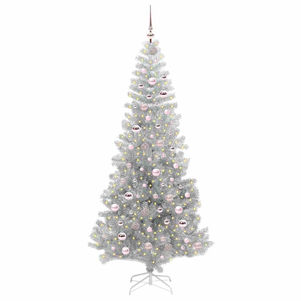 Juletre med 300 LED med stativ sølv 210 cm PET
