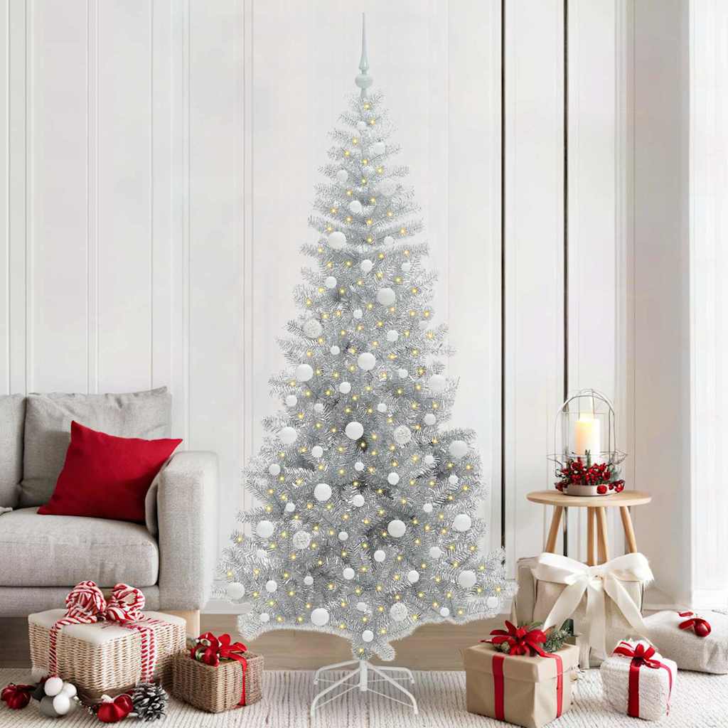 Juletre med 300 LED med stativ sølv 210 cm PET