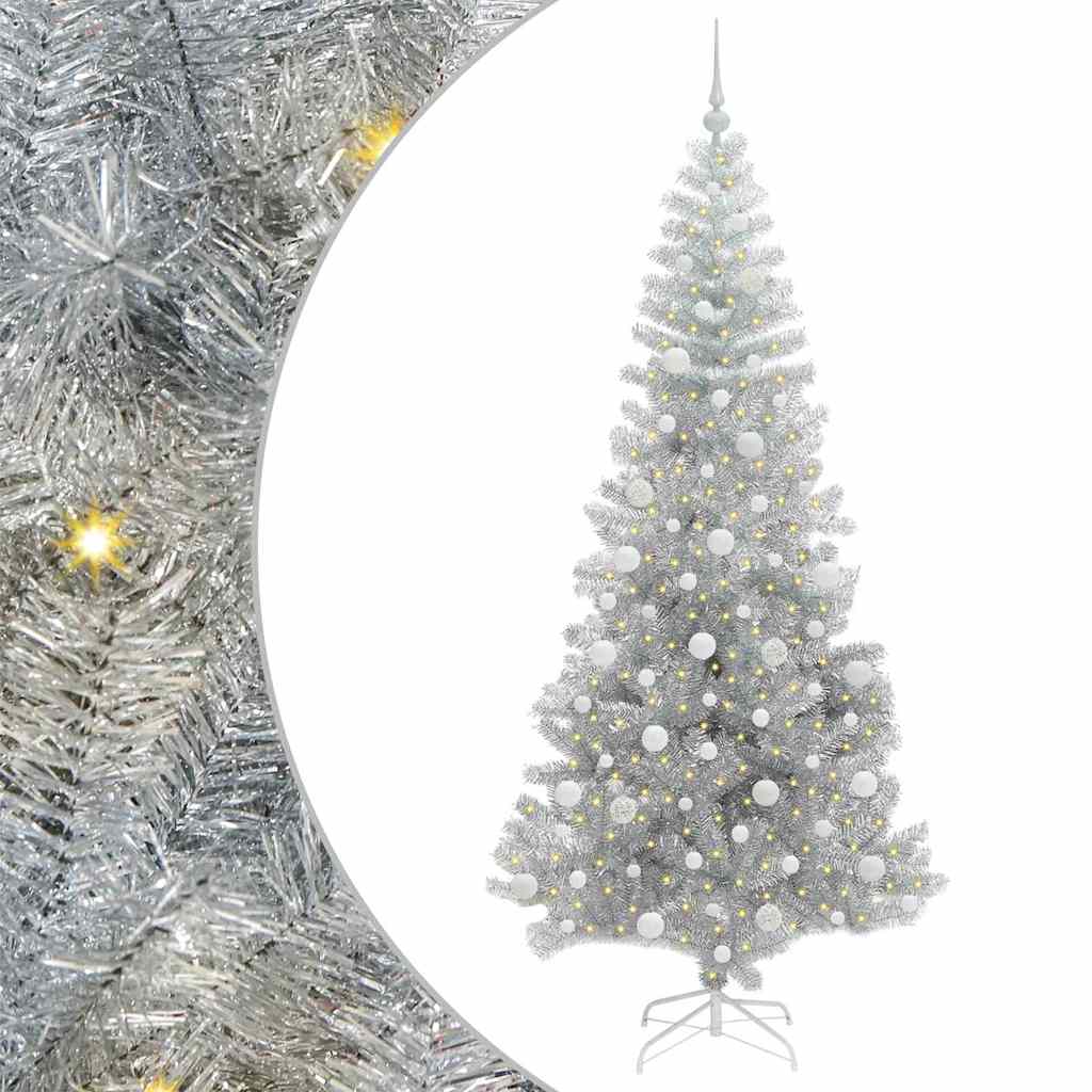Juletre med 300 LED med stativ sølv 210 cm PET