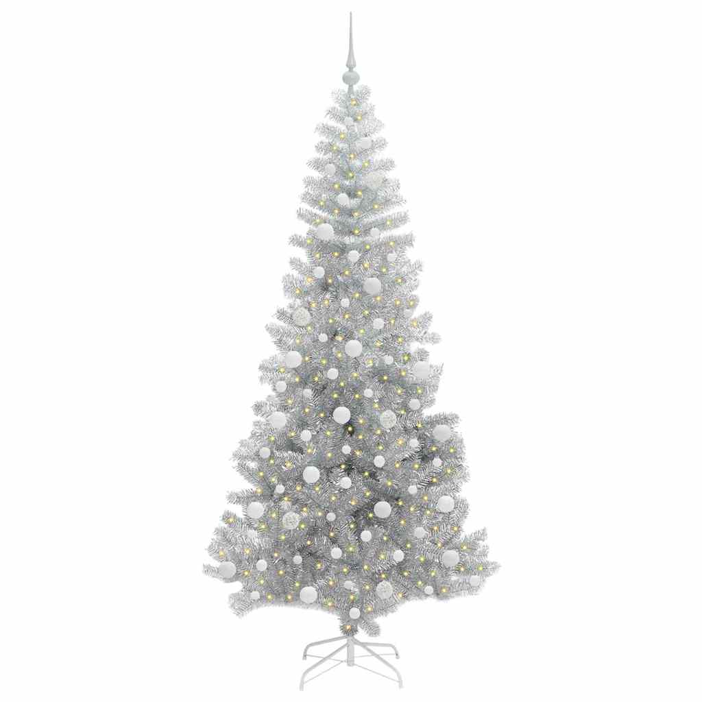 Juletre med 300 LED med stativ sølv 210 cm PET