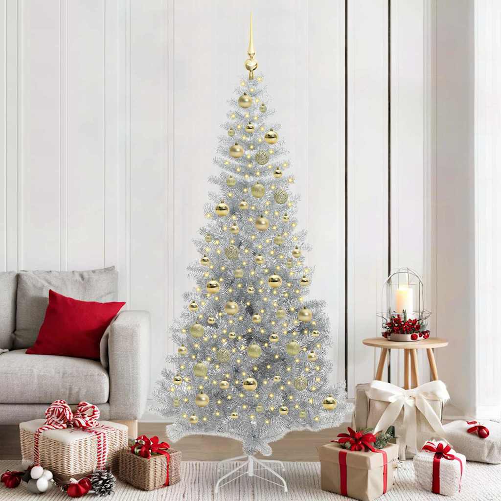 Juletre med 300 LED med stativ sølv 210 cm PET