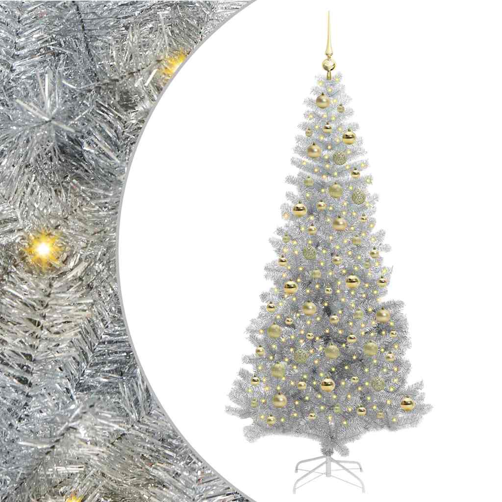 Juletre med 300 LED med stativ sølv 210 cm PET