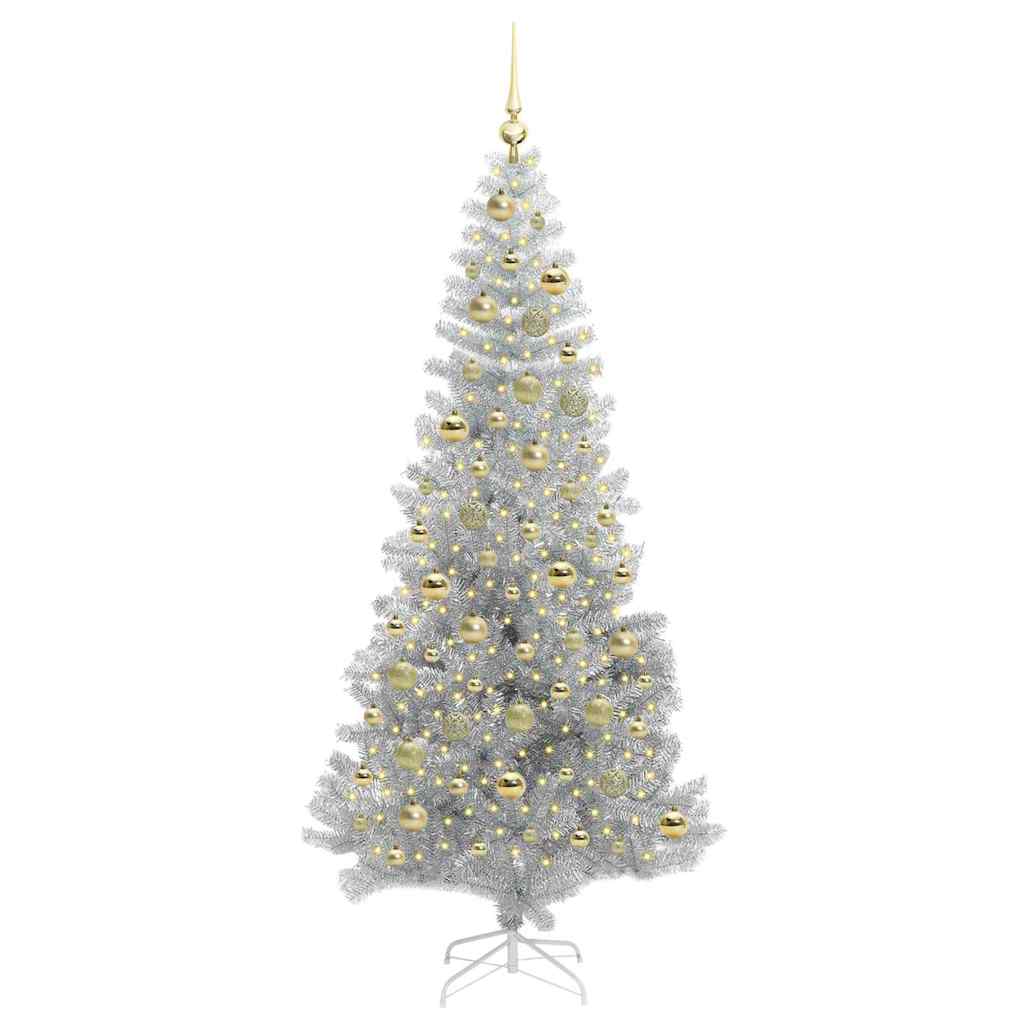 Juletre med 300 LED med stativ sølv 210 cm PET