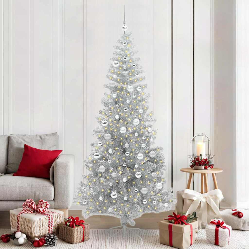 Juletre med 300 LED med stativ sølv 210 cm PET