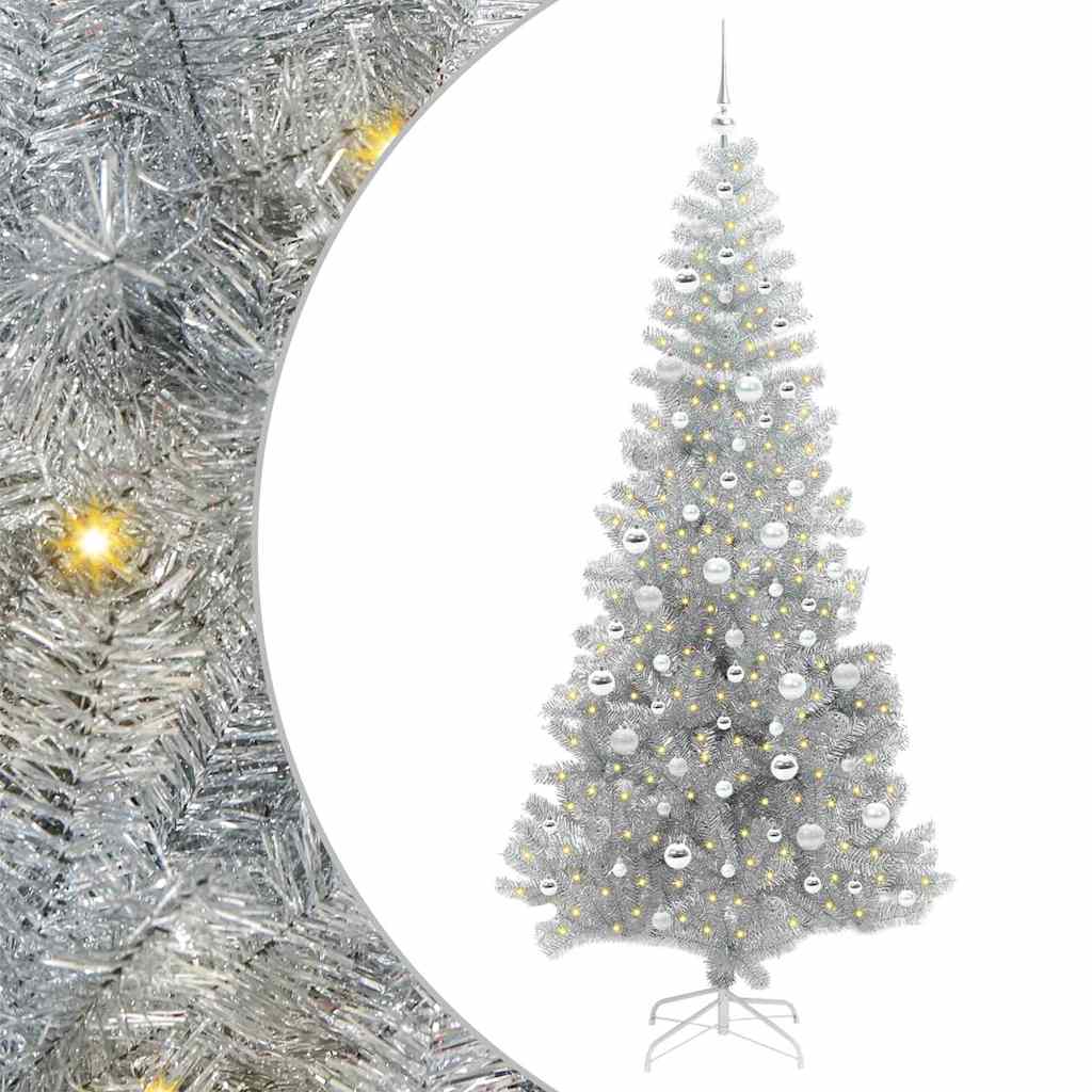 Juletre med 300 LED med stativ sølv 210 cm PET