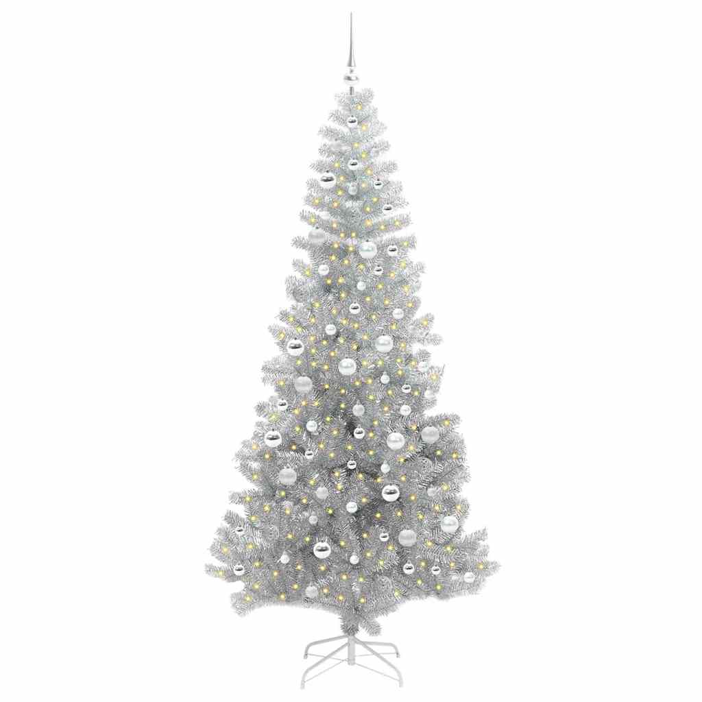 Juletre med 300 LED med stativ sølv 210 cm PET