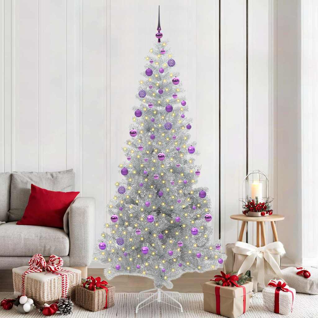 Juletre med 300 LED med stativ sølv 210 cm PET