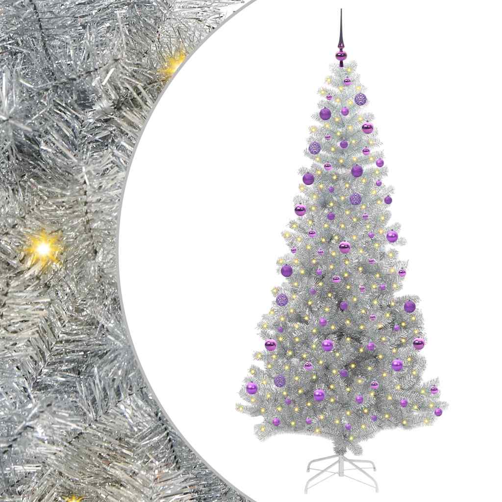 Juletre med 300 LED med stativ sølv 210 cm PET