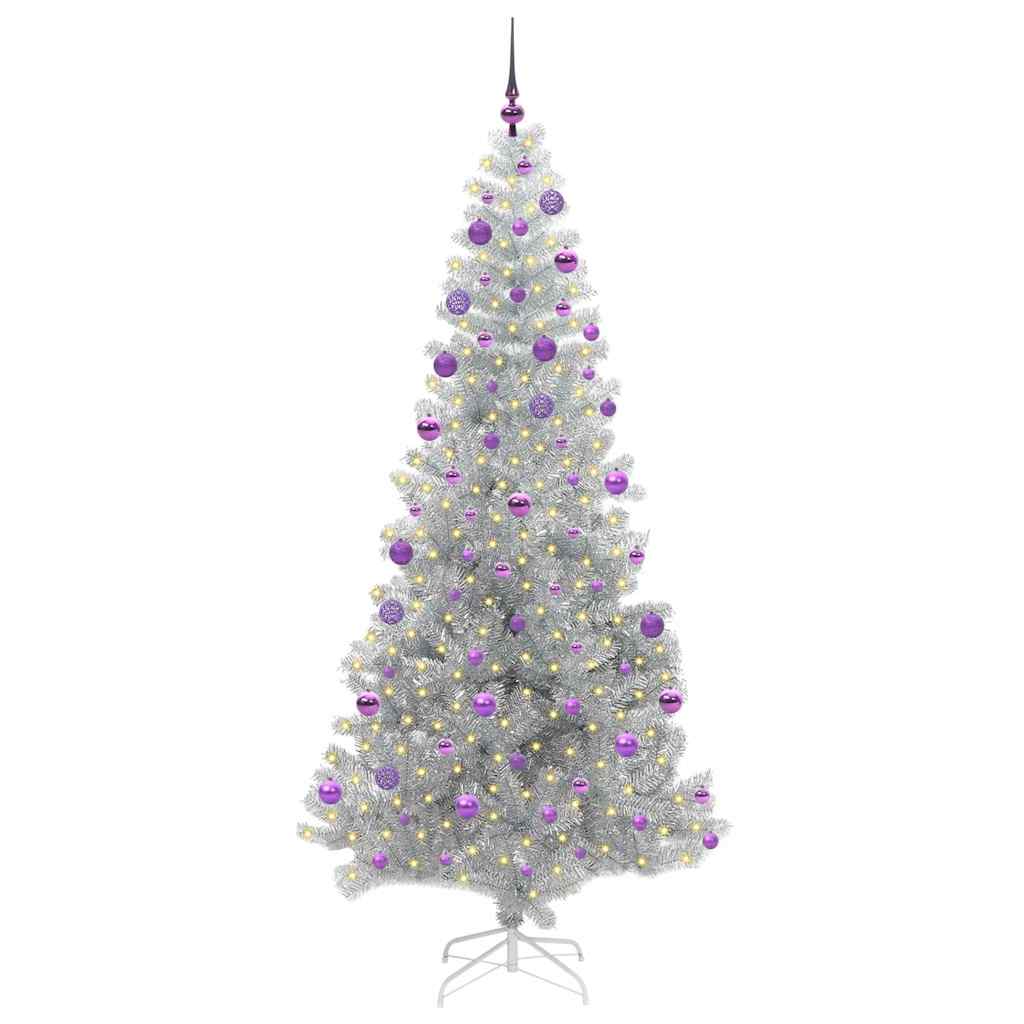 Juletre med 300 LED med stativ sølv 210 cm PET
