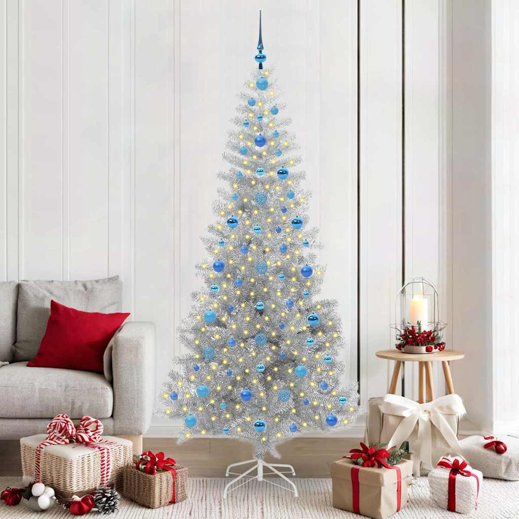 Juletre med 300 LED med stativ sølv 210 cm PET