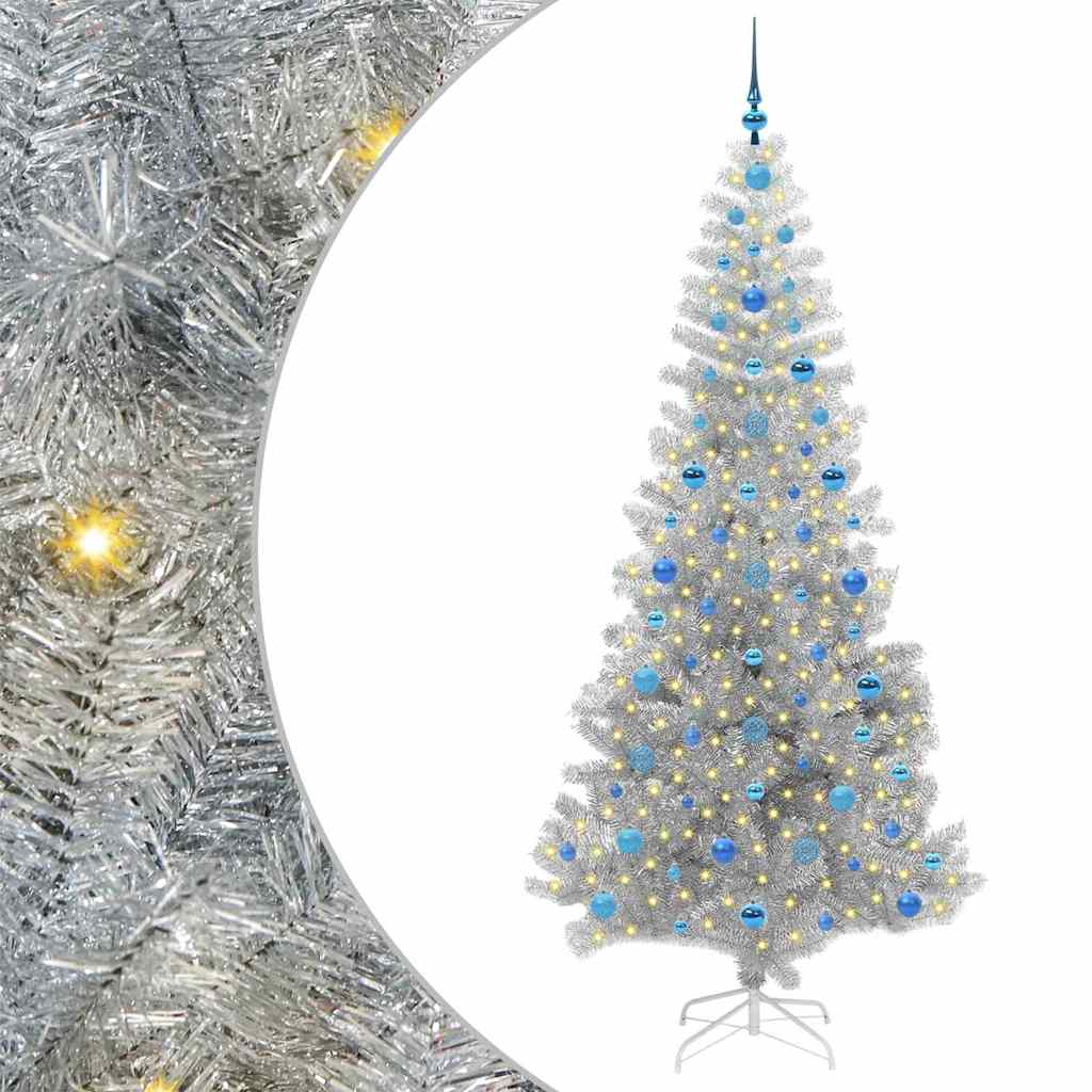 Juletre med 300 LED med stativ sølv 210 cm PET
