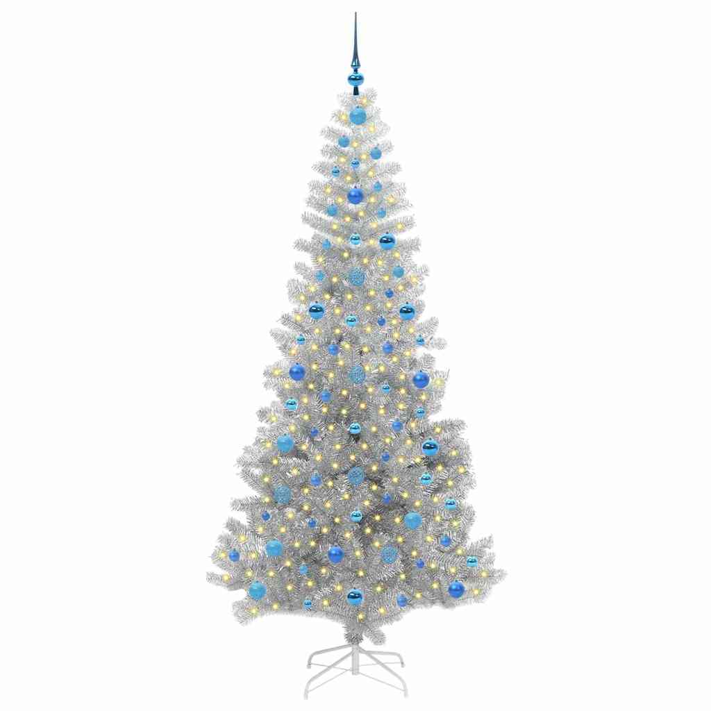 Juletre med 300 LED med stativ sølv 210 cm PET