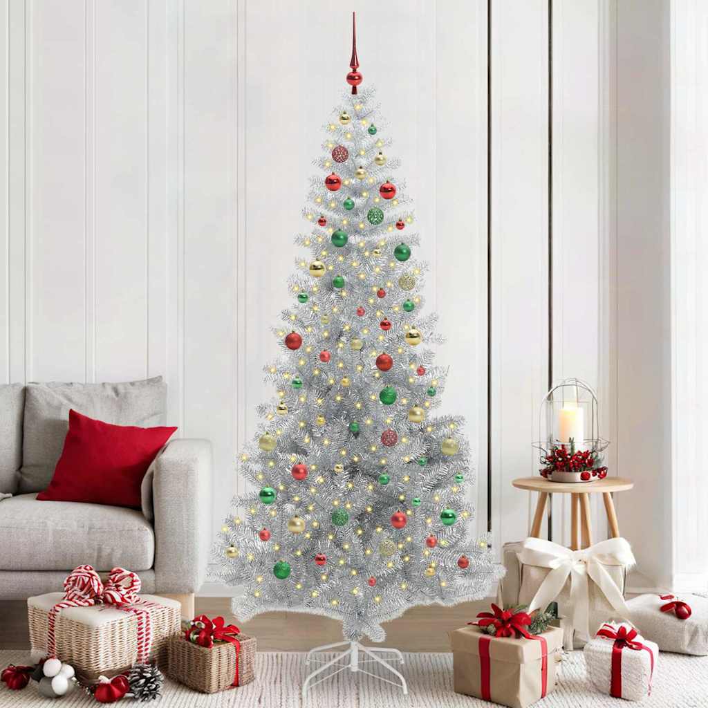 Juletre med 300 LED med stativ sølv 210 cm PET