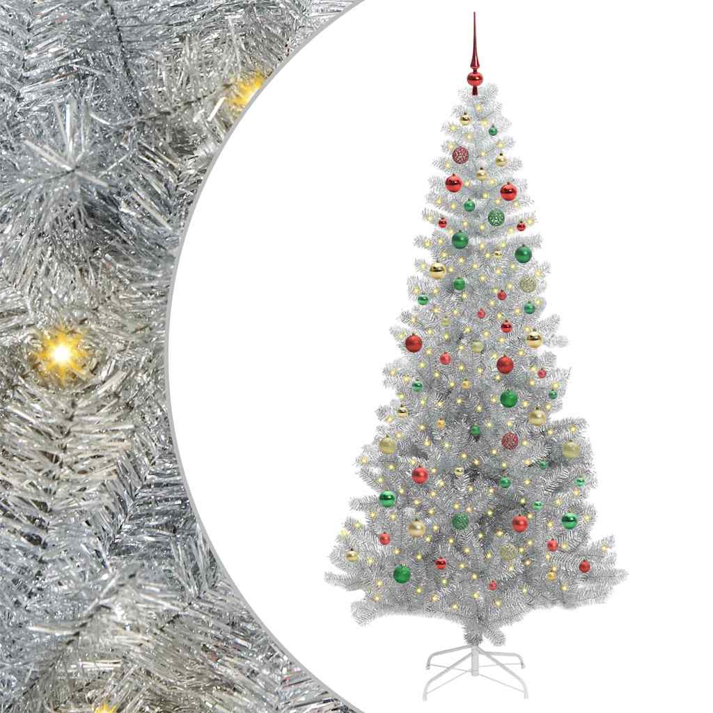 Juletre med 300 LED med stativ sølv 210 cm PET