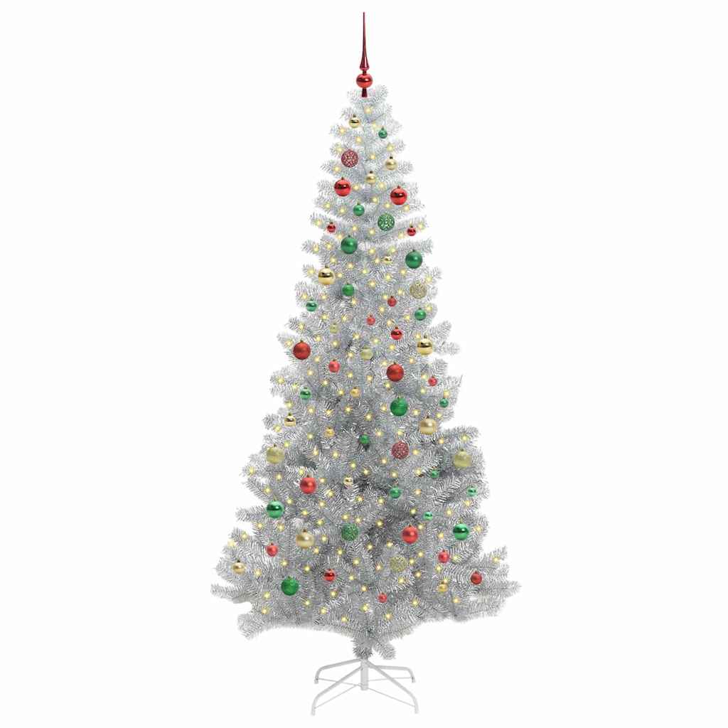 Juletre med 300 LED med stativ sølv 210 cm PET