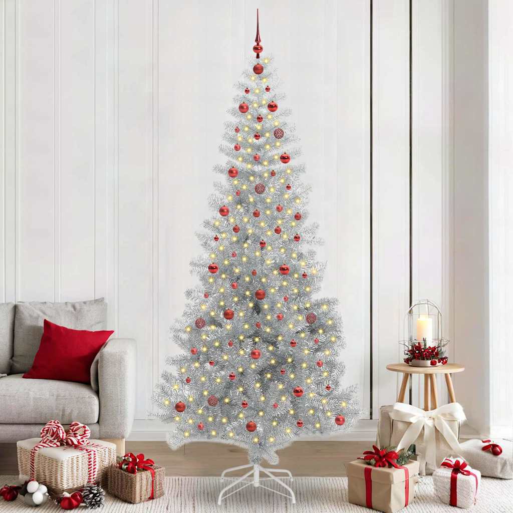 Juletre med 300 LED med stativ sølv 240 cm PET