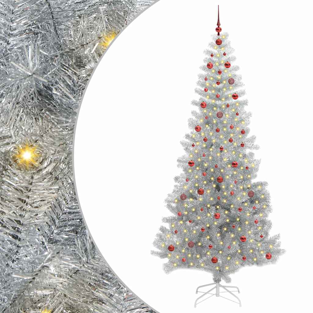 Juletre med 300 LED med stativ sølv 240 cm PET