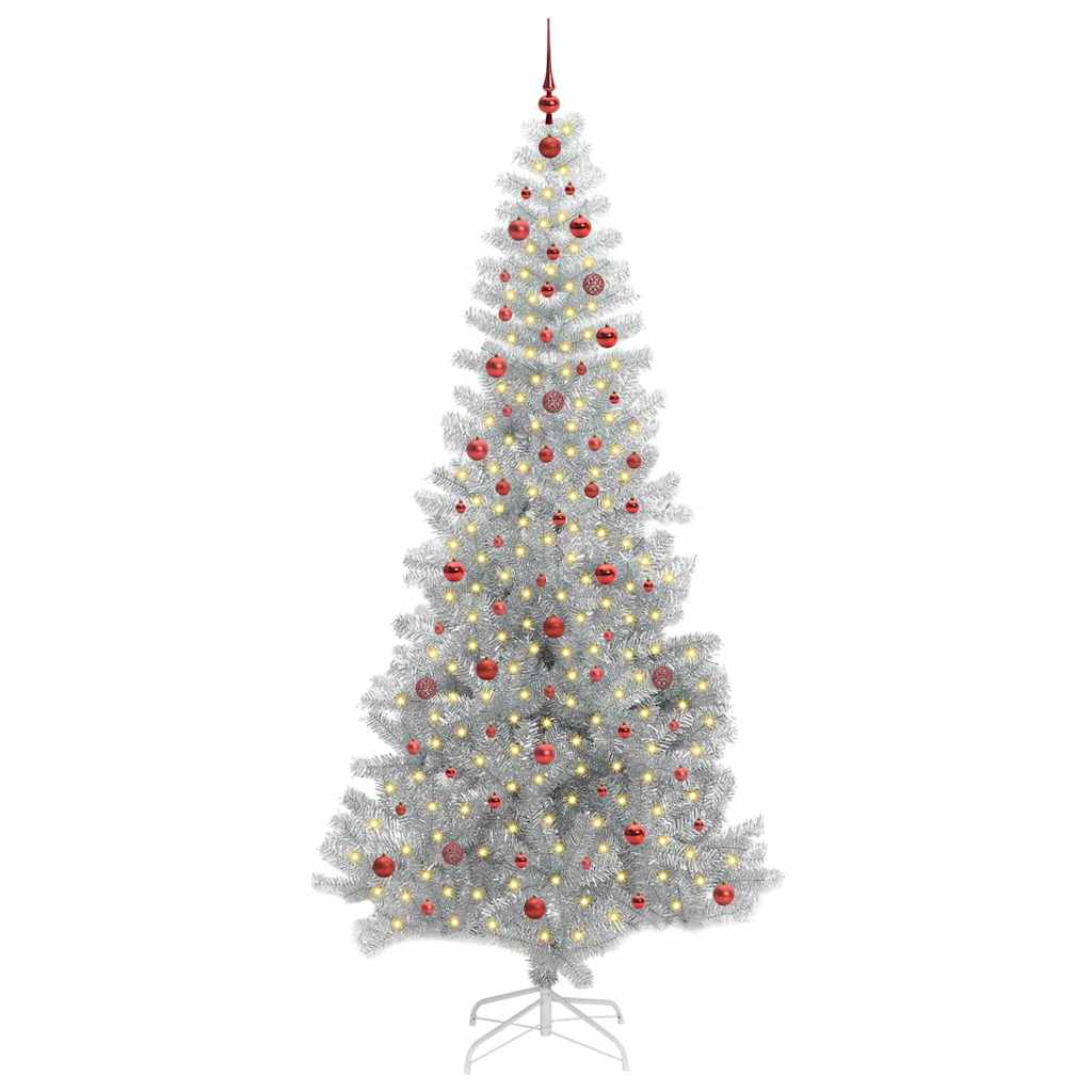 Juletre med 300 LED med stativ sølv 240 cm PET