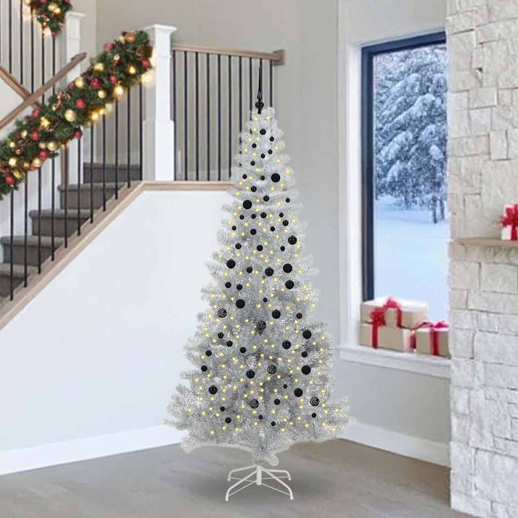 Juletre med 300 LED med stativ sølv 240 cm PET