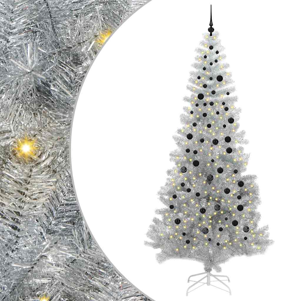 Juletre med 300 LED med stativ sølv 240 cm PET