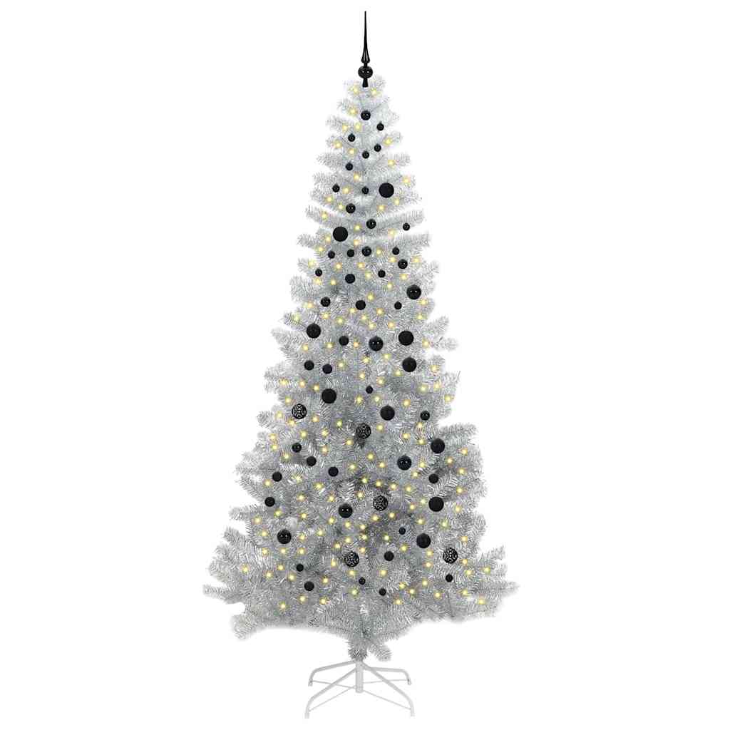 Juletre med 300 LED med stativ sølv 240 cm PET