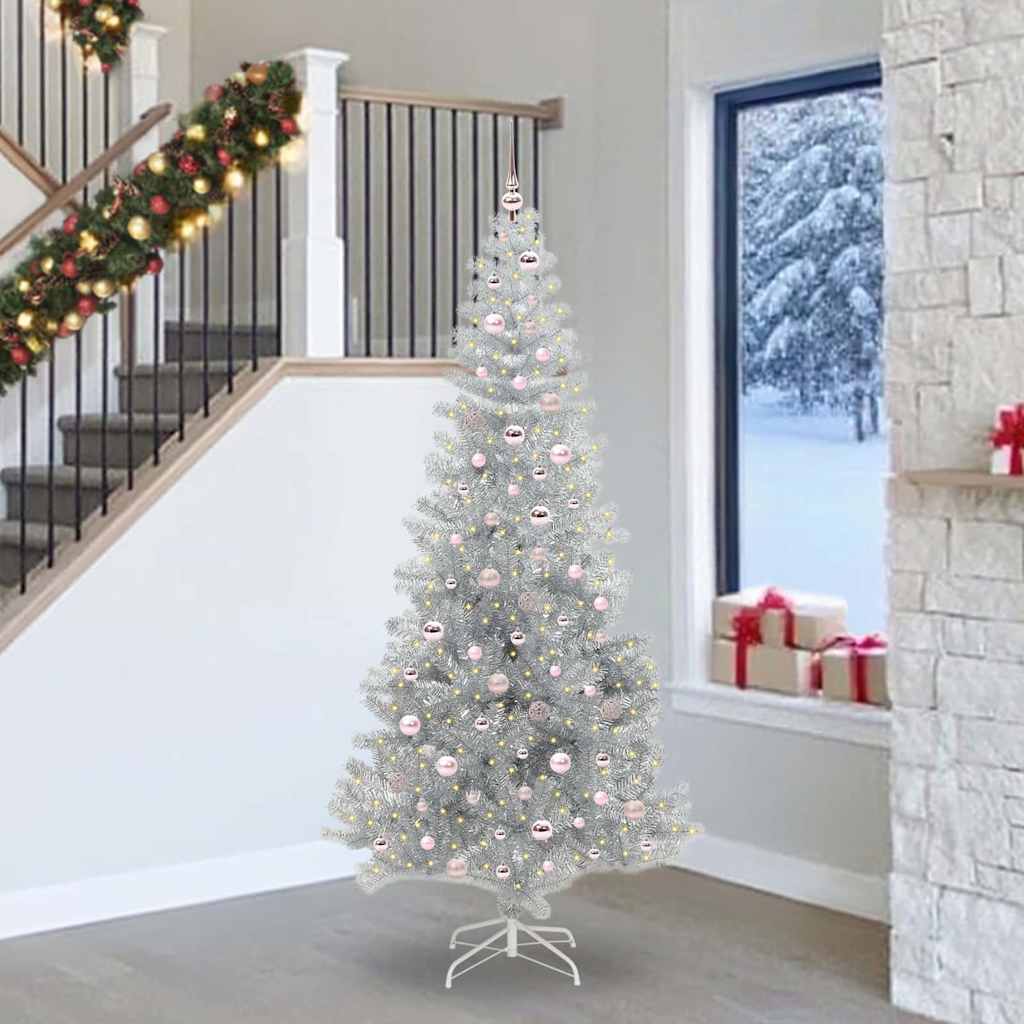 Juletre med 300 LED med stativ sølv 240 cm PET