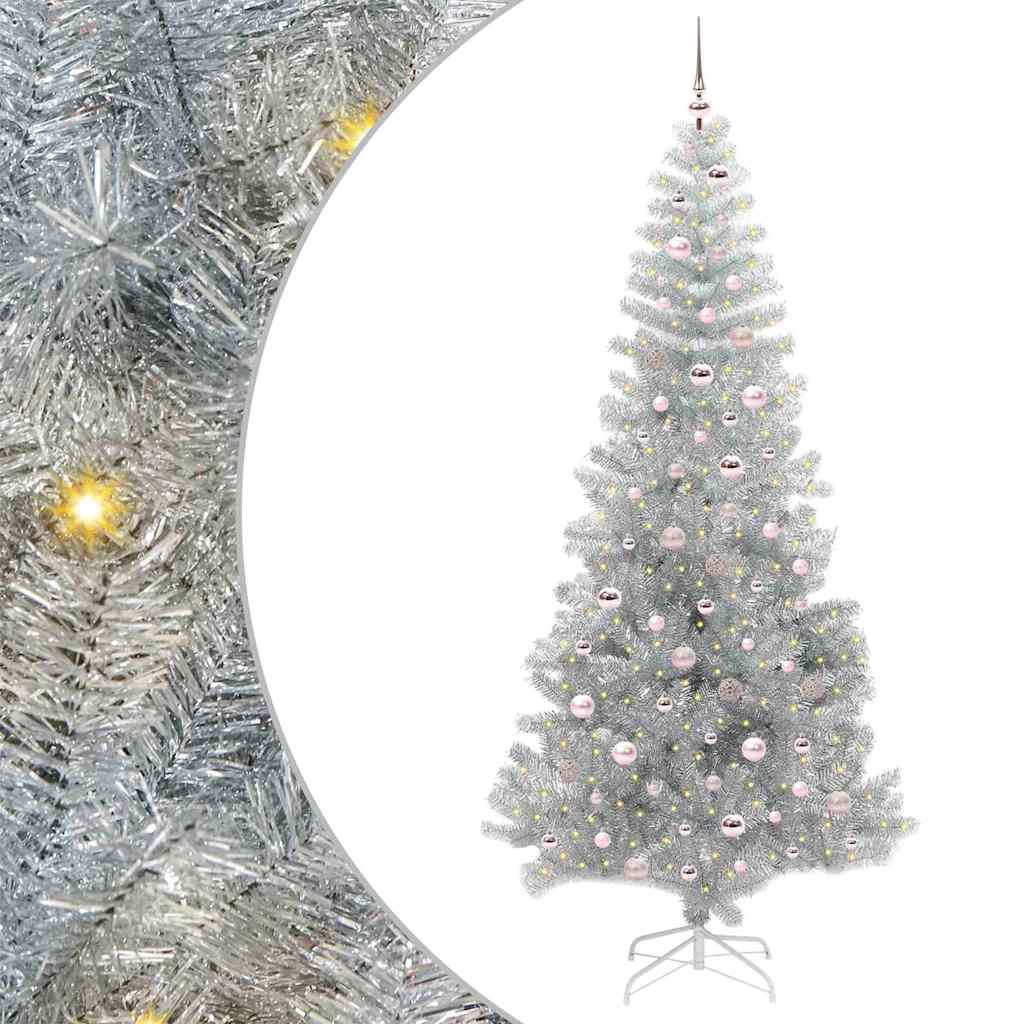 Juletre med 300 LED med stativ sølv 240 cm PET