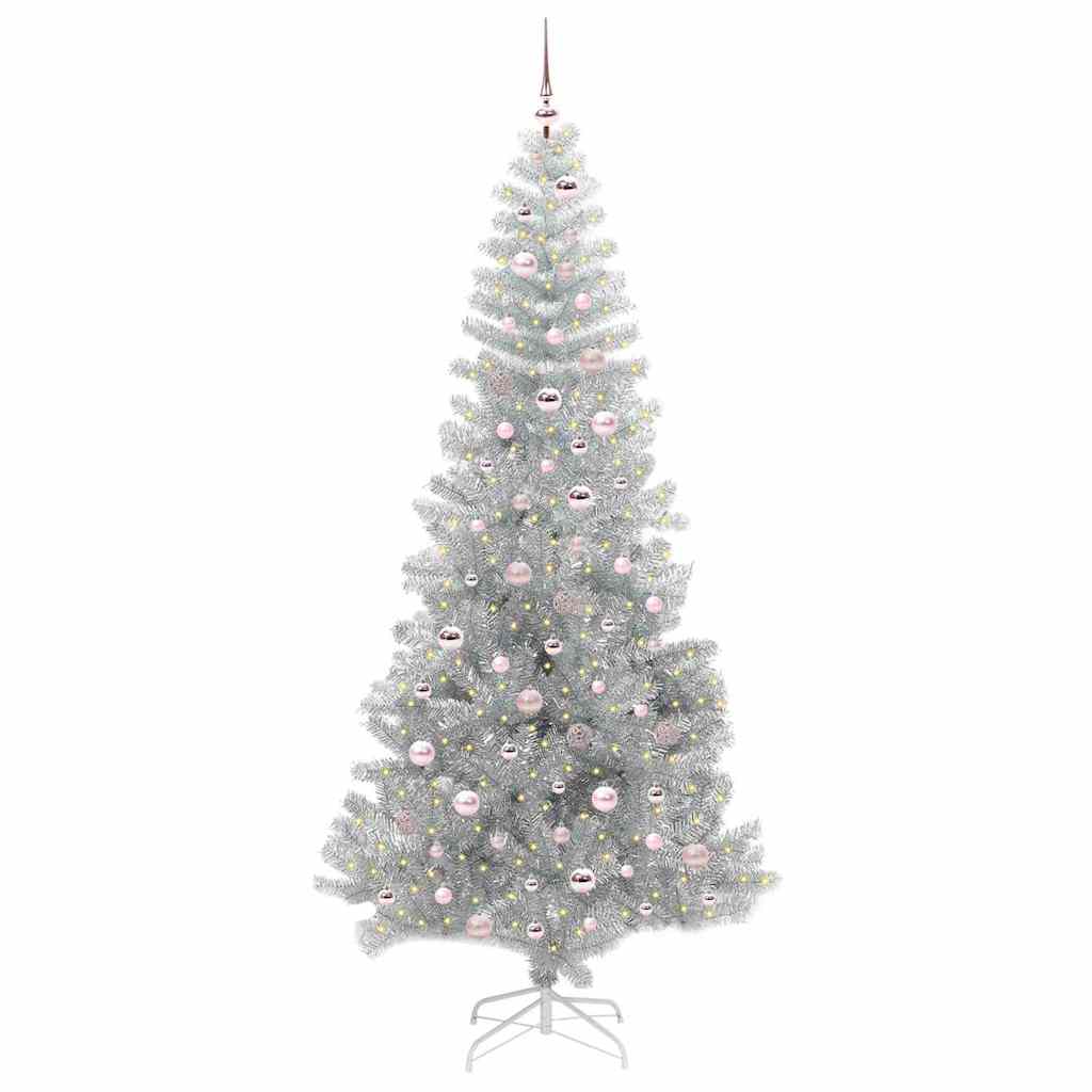 Juletre med 300 LED med stativ sølv 240 cm PET