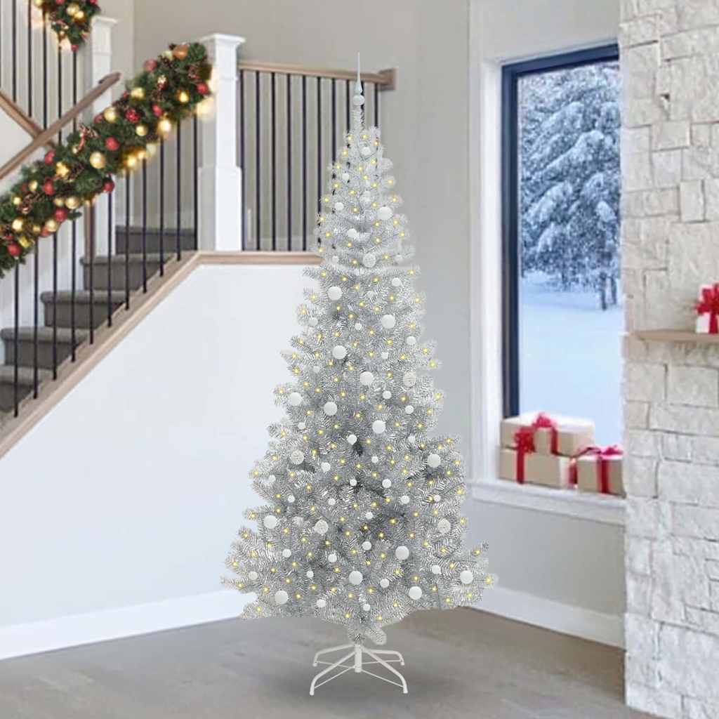 Juletre med 300 LED med stativ sølv 240 cm PET