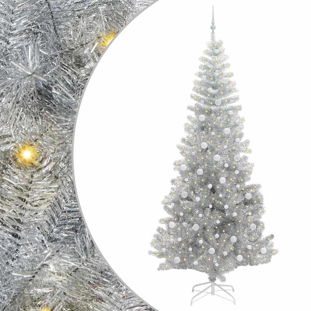 Juletre med 300 LED med stativ sølv 240 cm PET