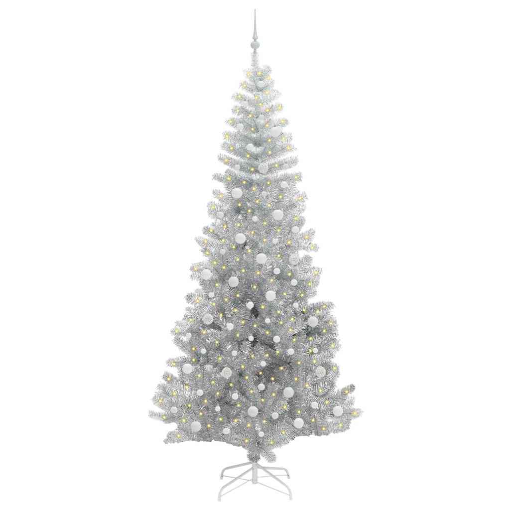 Juletre med 300 LED med stativ sølv 240 cm PET