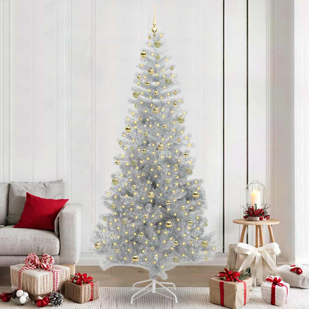 Juletre med 300 LED med stativ sølv 240 cm PET