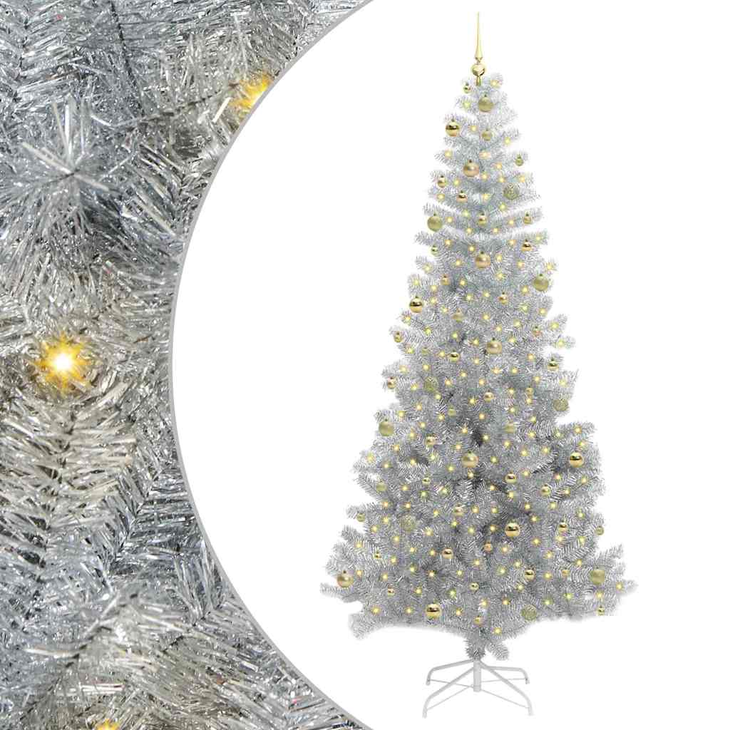 Juletre med 300 LED med stativ sølv 240 cm PET