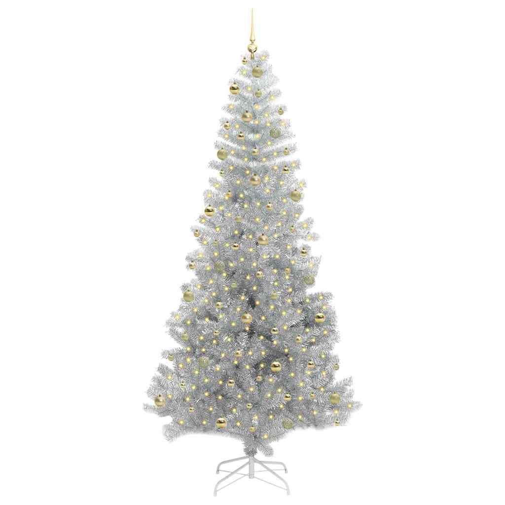 Juletre med 300 LED med stativ sølv 240 cm PET