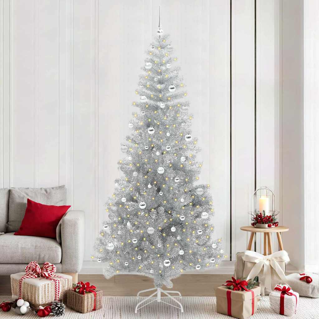 Juletre med 300 LED med stativ sølv 240 cm PET