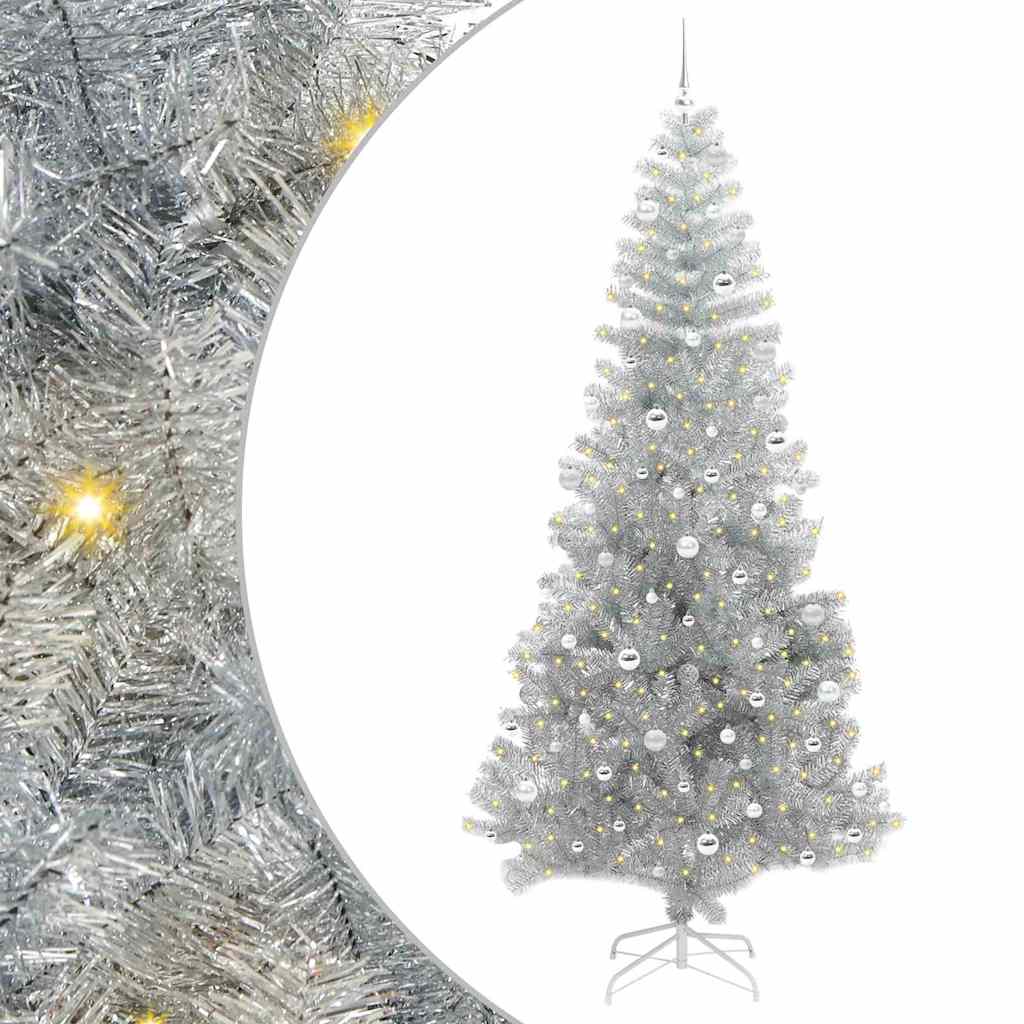 Juletre med 300 LED med stativ sølv 240 cm PET
