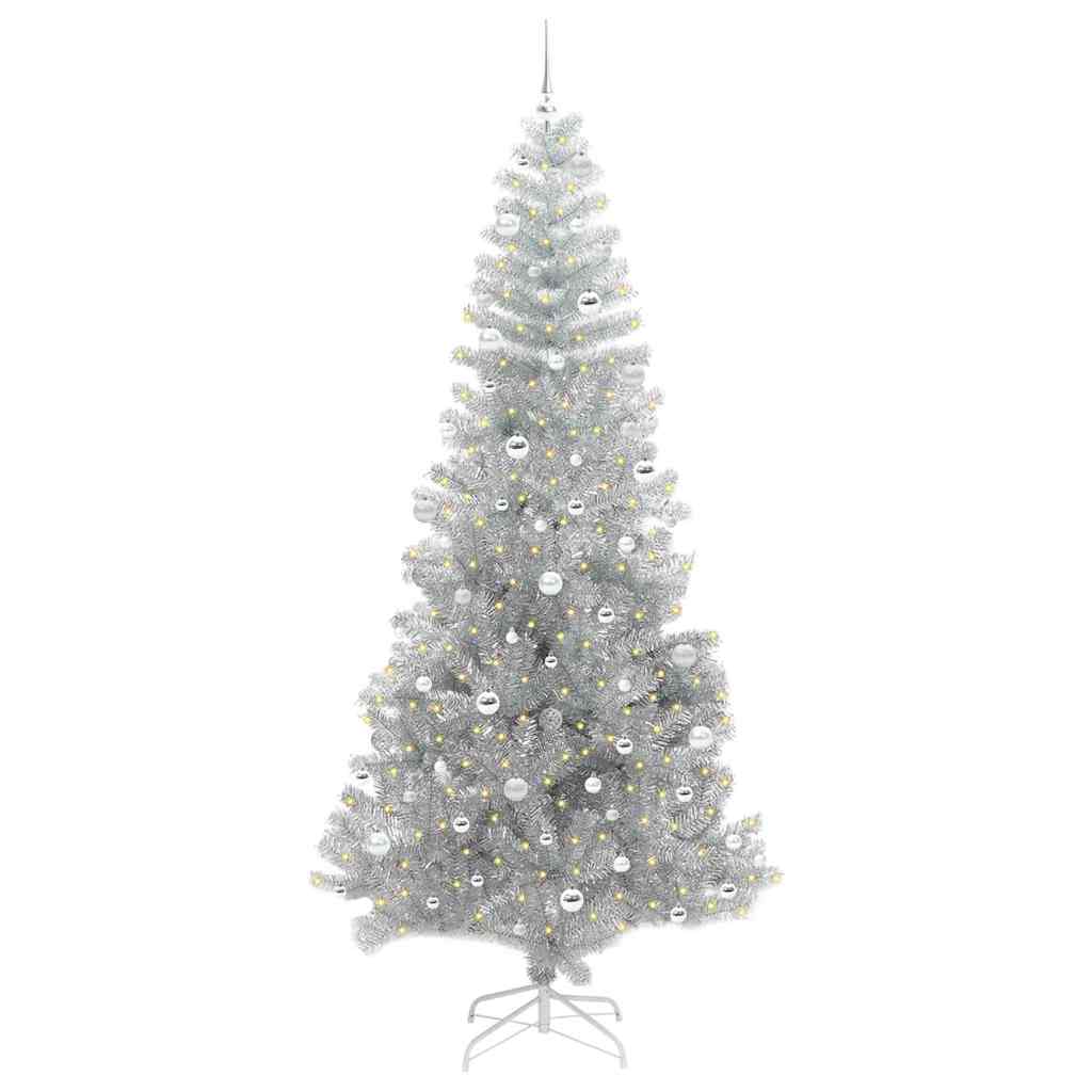 Juletre med 300 LED med stativ sølv 240 cm PET