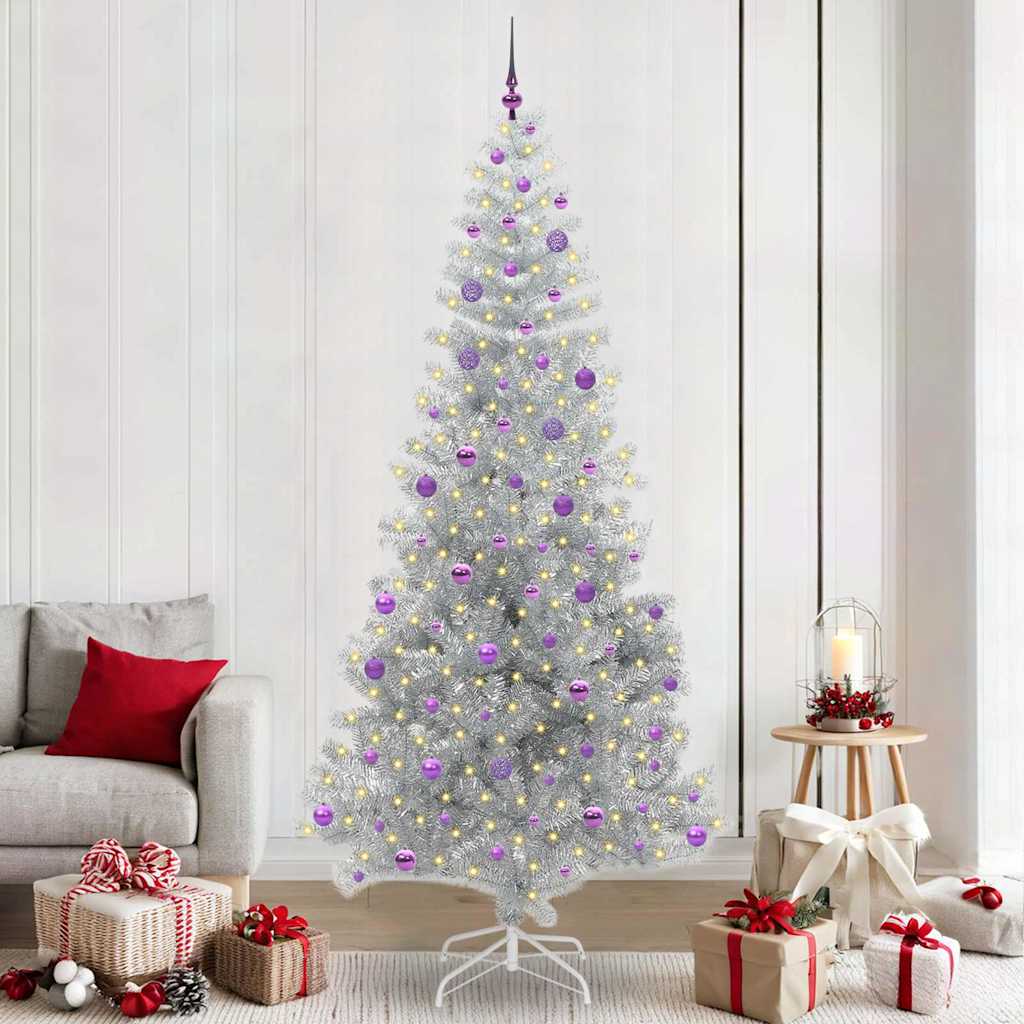 Juletre med 300 LED med stativ sølv 240 cm PET