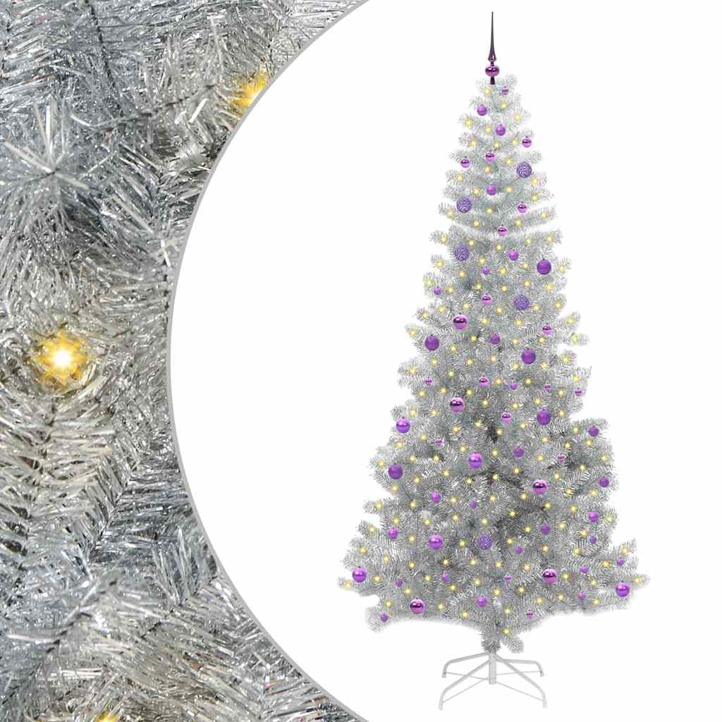 Juletre med 300 LED med stativ sølv 240 cm PET