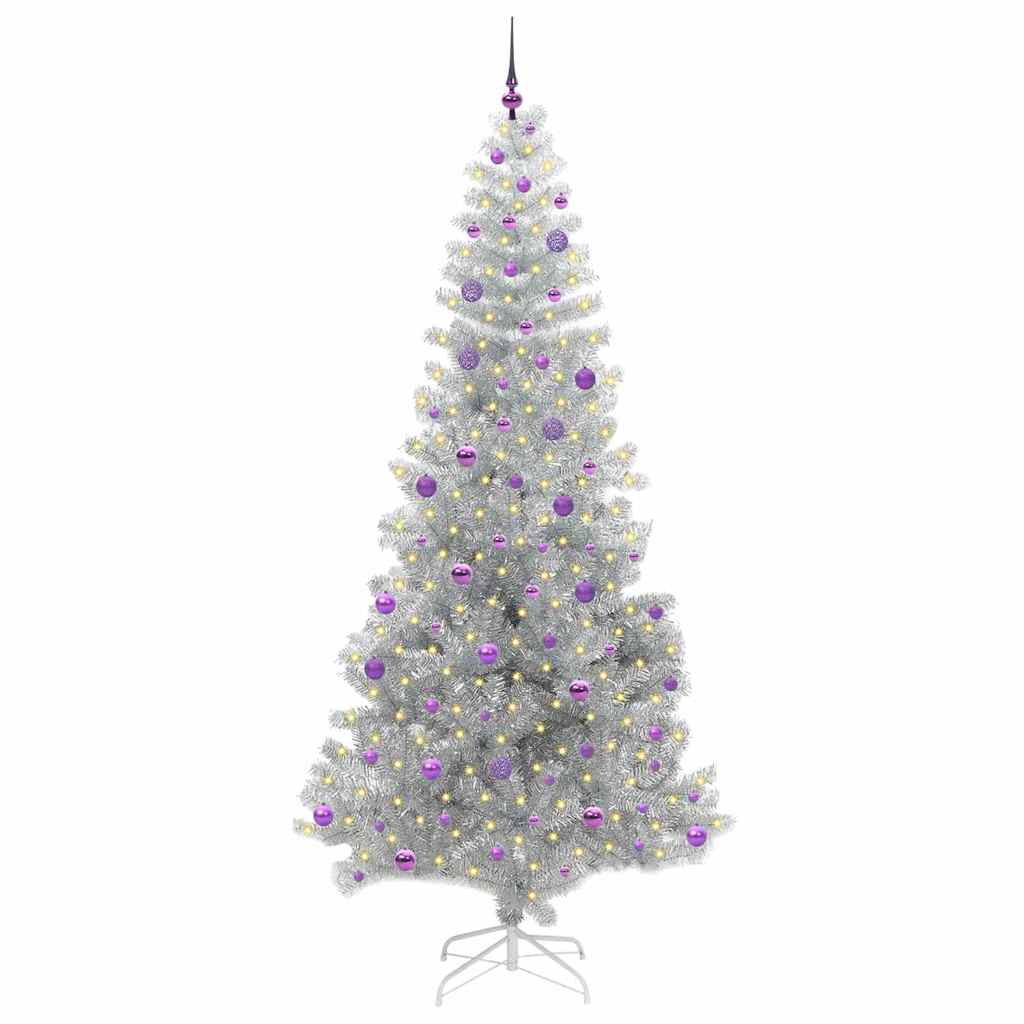 Juletre med 300 LED med stativ sølv 240 cm PET