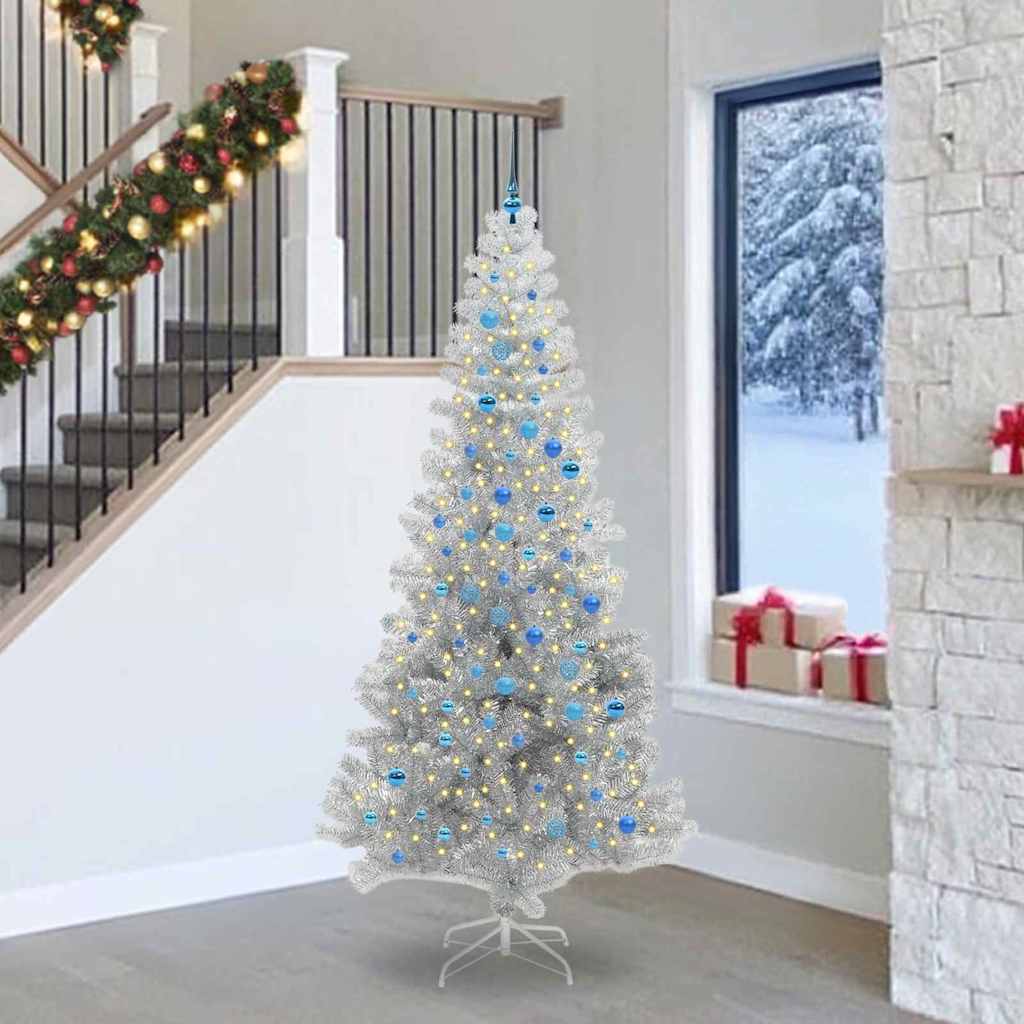 Juletre med 300 LED med stativ sølv 240 cm PET