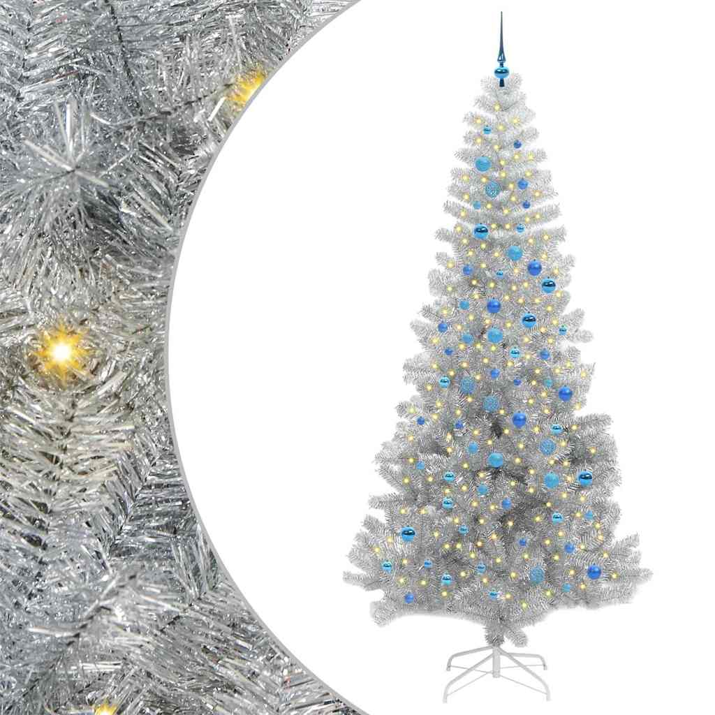 Juletre med 300 LED med stativ sølv 240 cm PET