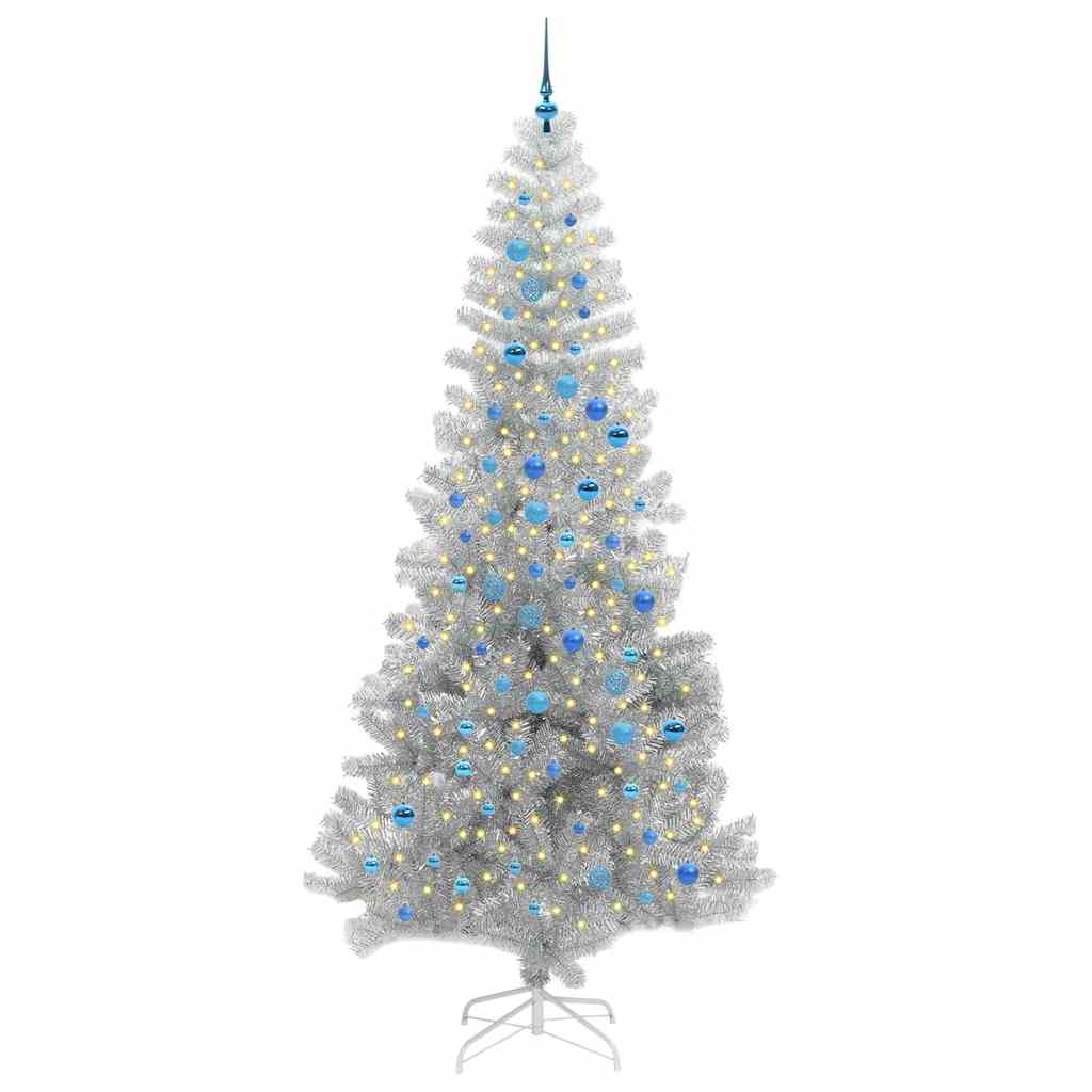 Juletre med 300 LED med stativ sølv 240 cm PET