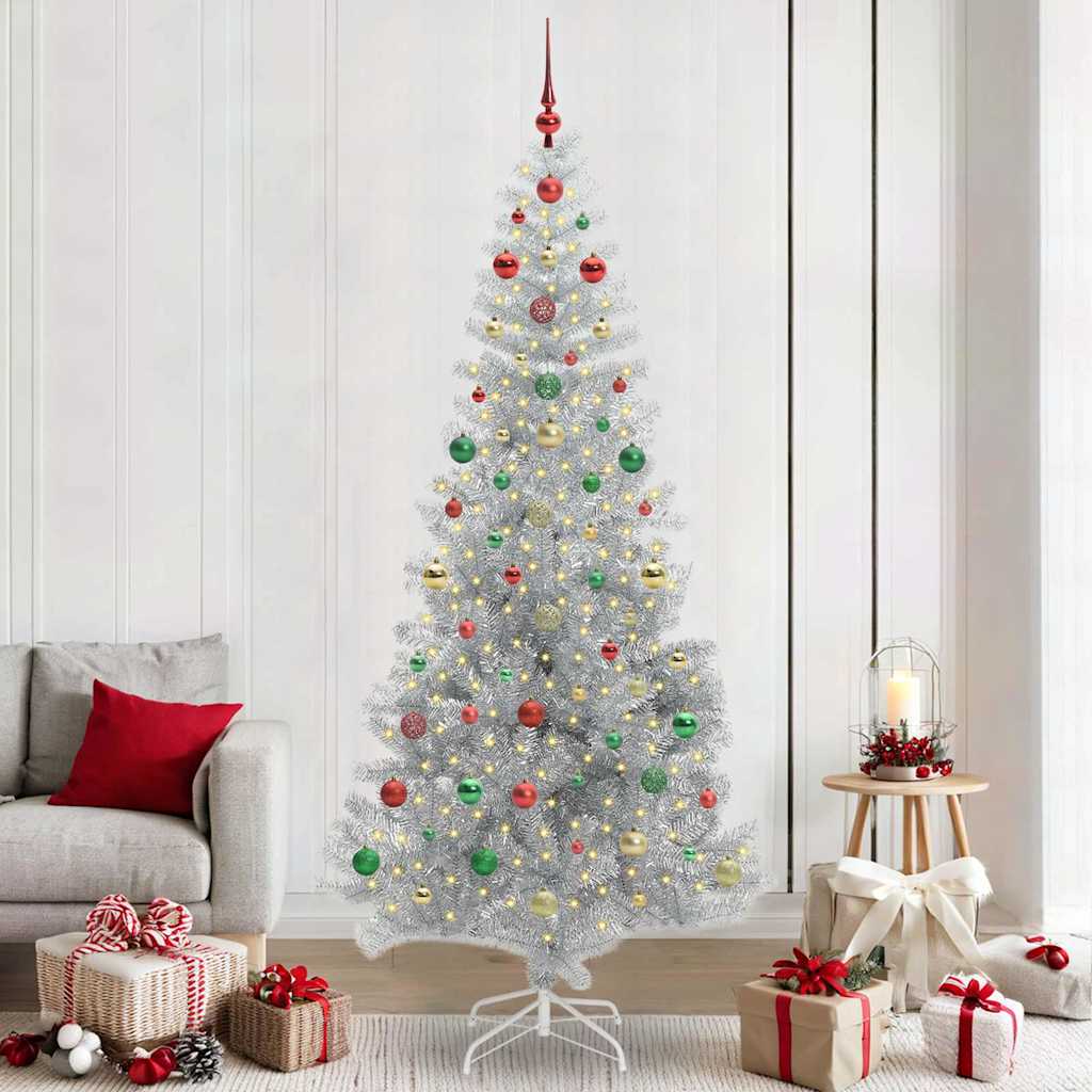 Juletre med 300 LED med stativ sølv 240 cm PET