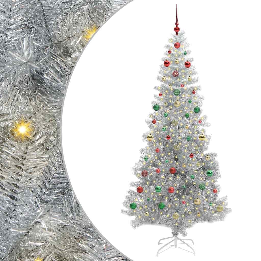 Juletre med 300 LED med stativ sølv 240 cm PET