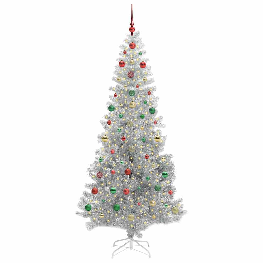 Juletre med 300 LED med stativ sølv 240 cm PET