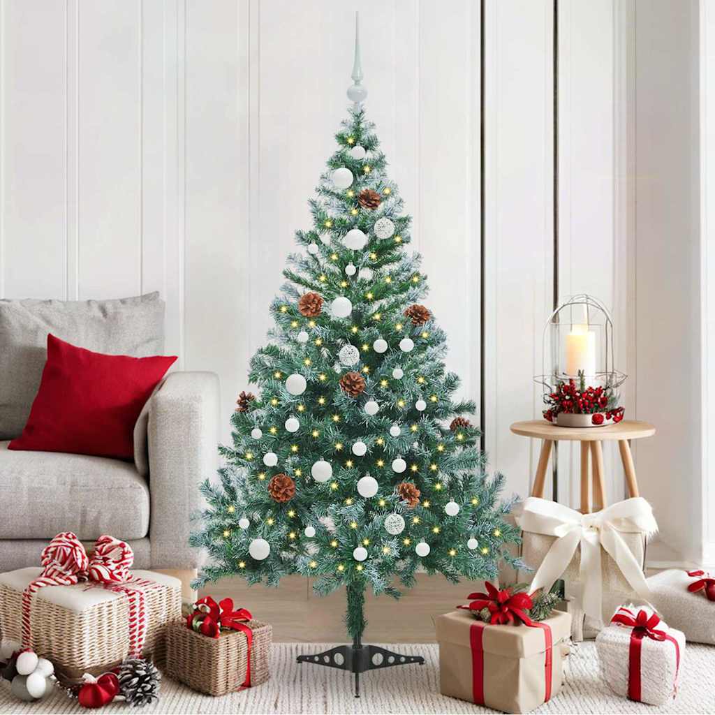 Kunstig juletre med 150 LED med stativ grønn 150 cm PVC og stål