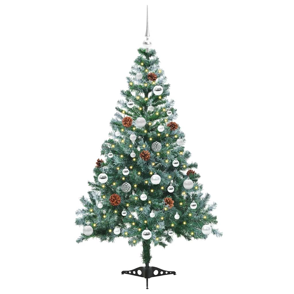 Kunstig juletre med 150 LED med stativ grønn 150 cm PVC og stål