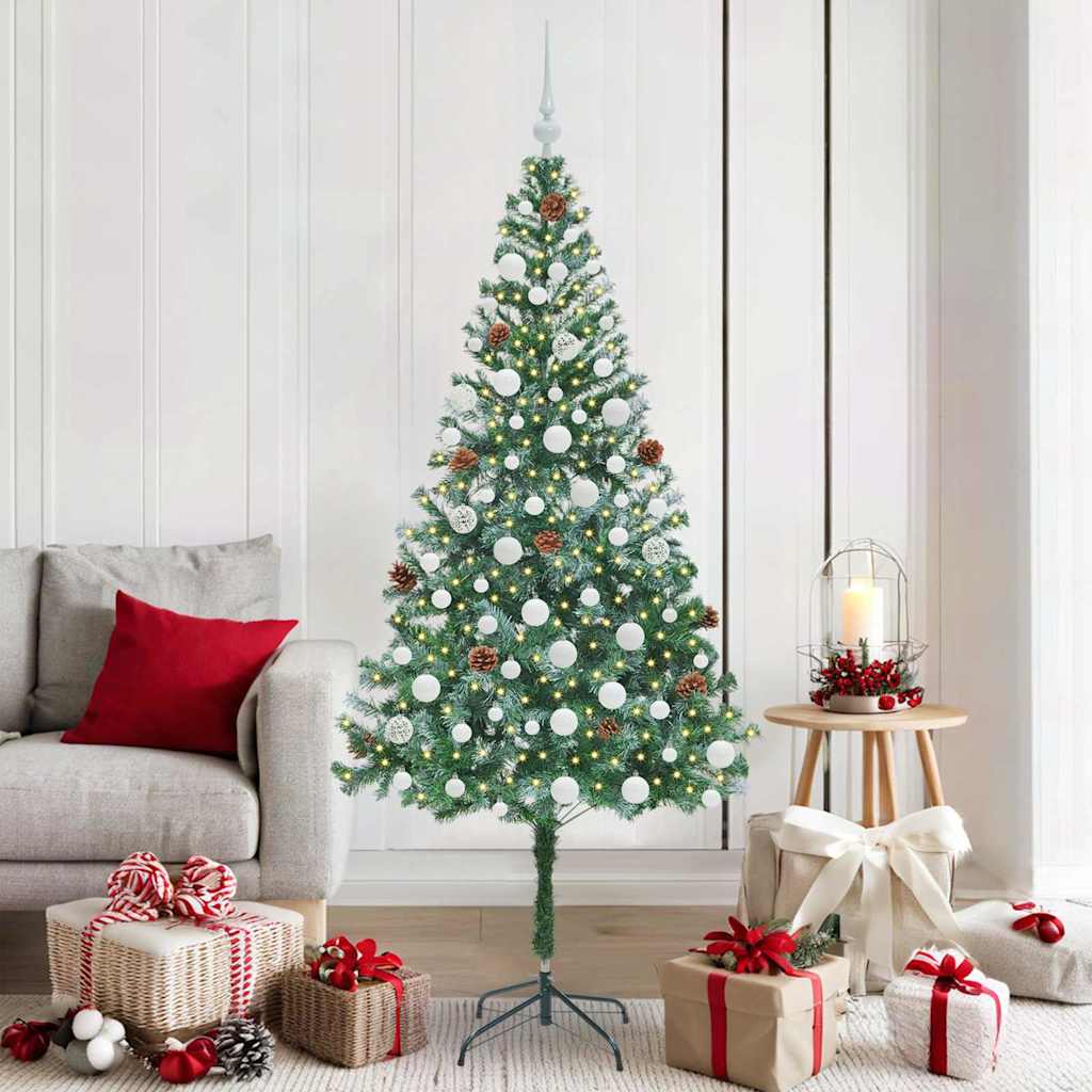 Kunstig juletre med 300 LED med stativ grønn 180 cm PVC og stål