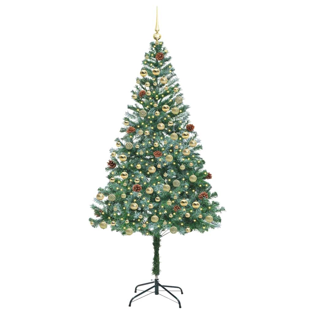 Kunstig juletre med 300 LED med stativ grønn 180 cm PVC og stål